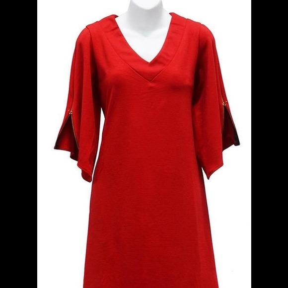 Tiana B Knit Dress Zipper Detail Bell Sleeve