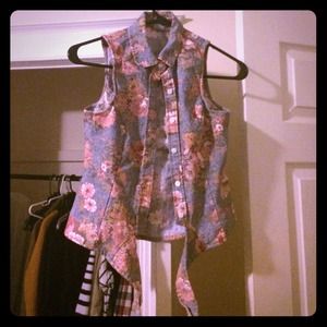 Button up floral Jean vest