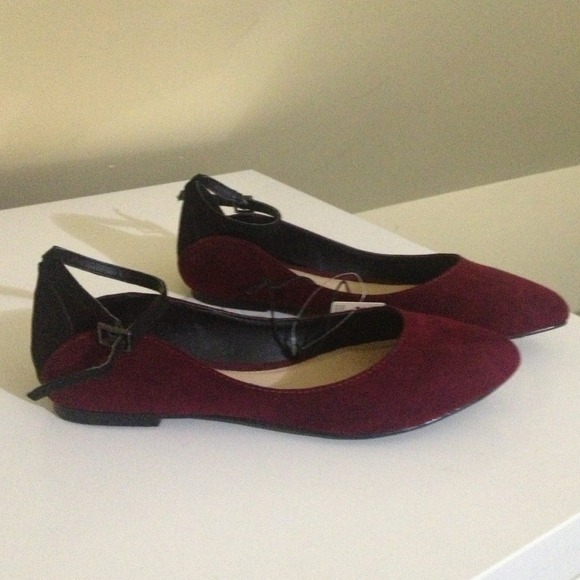 Burgundy and black flats