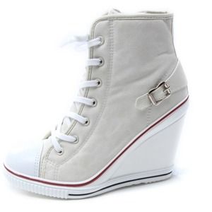 White High Top Converse Style Wedge Heel Sz 7.5