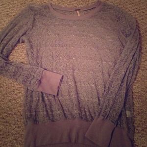 Grey lace long sleeve layering top