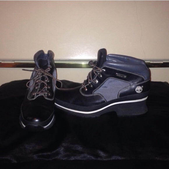 Blue and black women's Timberland boots!