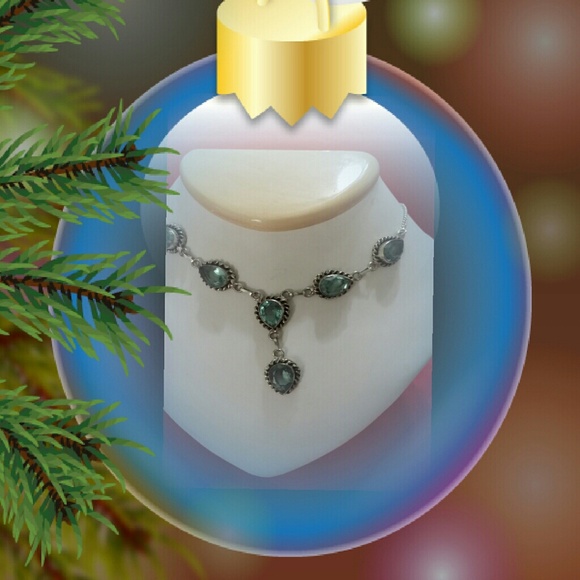 Green Amethyst Teardrop Necklace in Real Silver