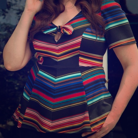 Kiyonna Tops - Plus Size 4X Stripe Peplum Top by Kiyonna