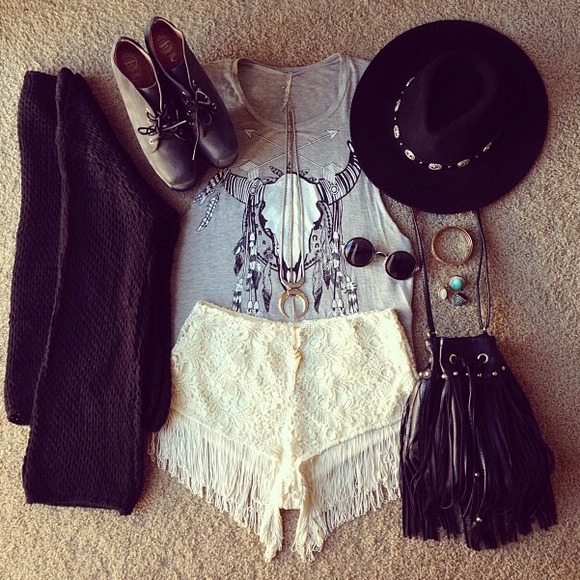 Pants - Fringe Crochet Shorts