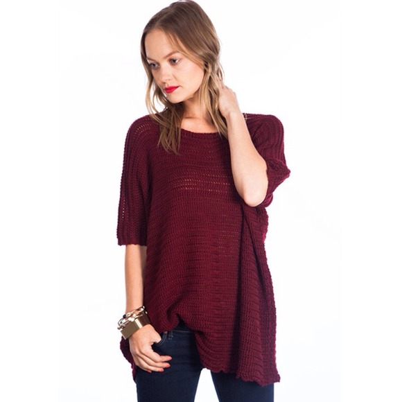 "Love Potion" Red Wine Lace Knitted Sweater Top - Picture 2 of 4