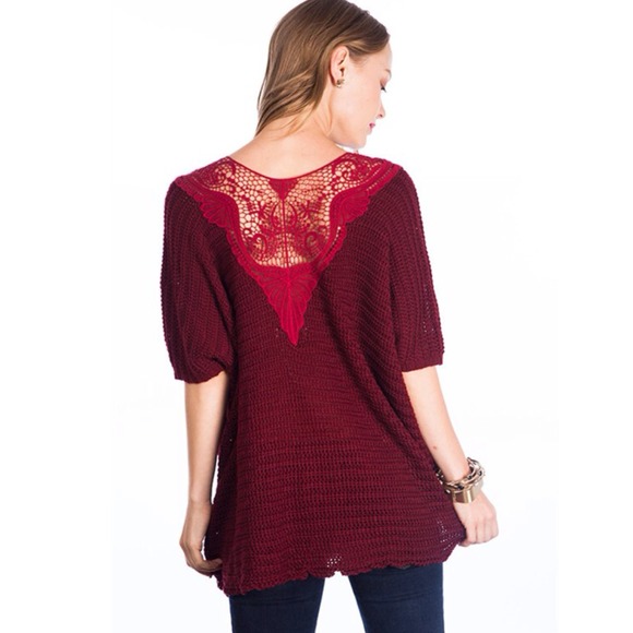 "Love Potion" Red Wine Lace Knitted Sweater Top - Picture 3 of 4