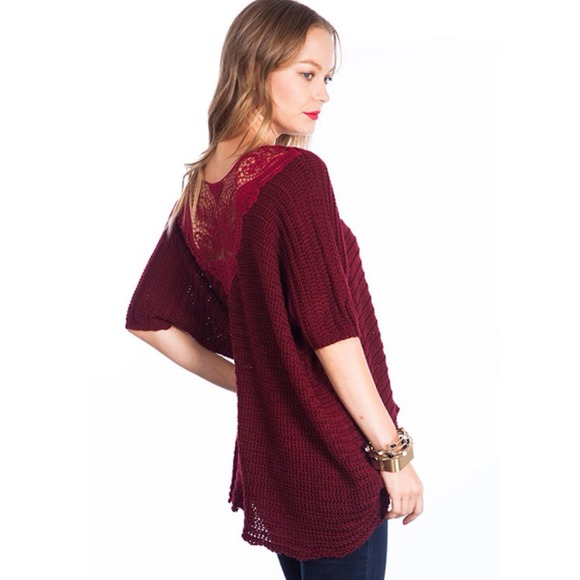 "Love Potion" Red Wine Lace Knitted Sweater Top - Picture 4 of 4