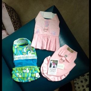 Three XS pretty in puppy pink harness dresses