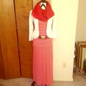Red and white striped dress