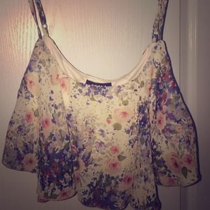 Flower Print Loose Flare Crop Tank Top