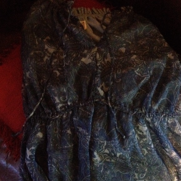 Blue flower print converse blouse large - Picture 1 of 1