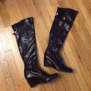 Brown Knee-High Wedge Boots