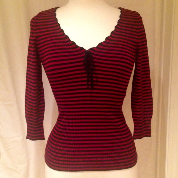 Like new! Burgundy and black striped sweater