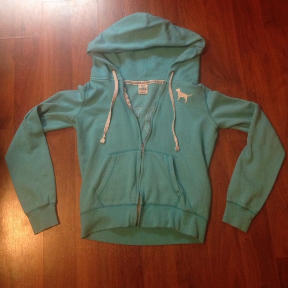 Blue Love pink zip up hoodie, size medium
