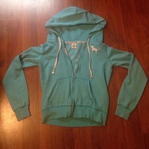 Blue Love pink zip up hoodie, size medium
