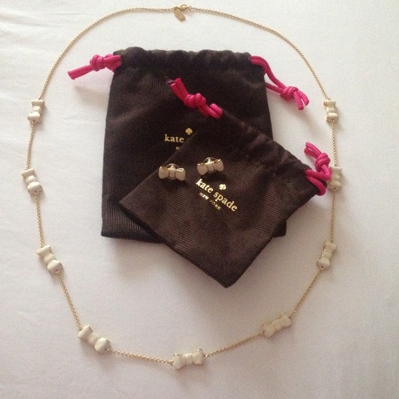 Kate Spade cream/gold bow necklace & earrings set