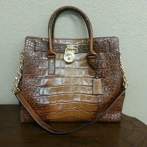 Michael Kors Brown Leather Croc Embossed Hamilton