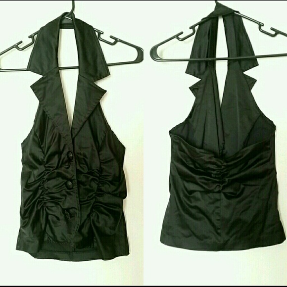 Black Halter Top with Buttons