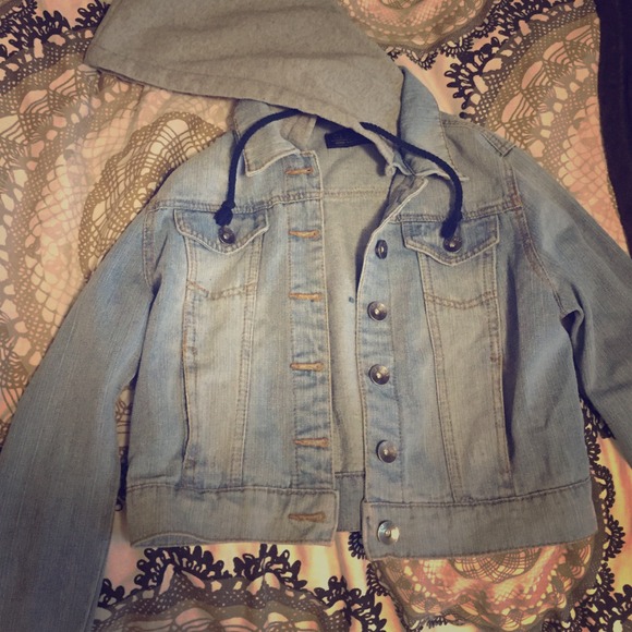 Jean jacket with grey hood