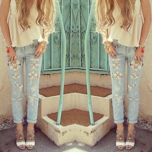 LF Carmar lace crochet boyfriend jeans