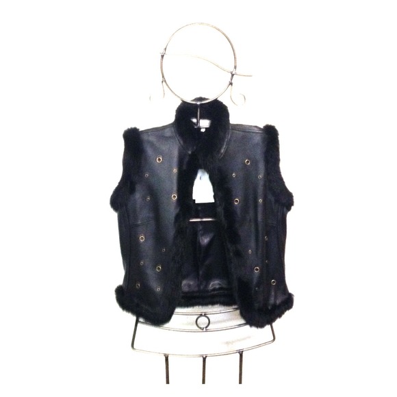 Leather n Rabbit fur vest with metal ring accent