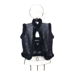 Leather n Rabbit fur vest with metal ring accent