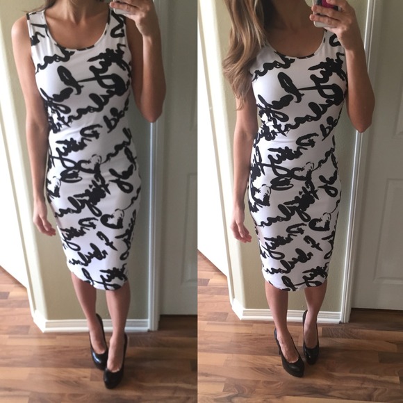 bebe Dresses & Skirts - Black and White Word Print Love BeBe Dress