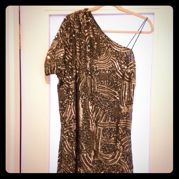 1-Shoulder Silver Sequin Party Dress by Gold Hawk