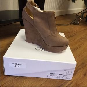 Taupe suede wedges