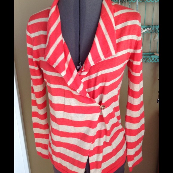 Banana Republic Sweaters - BR Coral/Natural Stripe Drape Cardigan