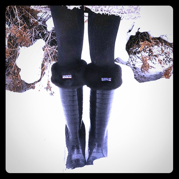 New w/out tags Hunter welly liners black faux fur