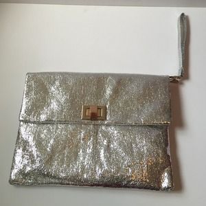 Shiny Silver Large Clutch