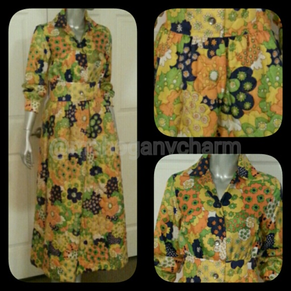 Vintage Dresses & Skirts - Vintage Vibrant Quilted Maxi Dress/Gown