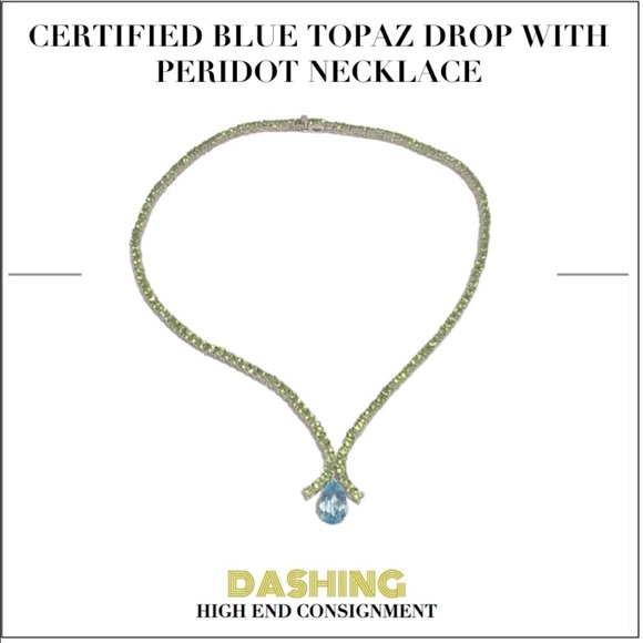 Certified Blue Topaz Drop W/Perdot Necklace - Picture 1 of 4