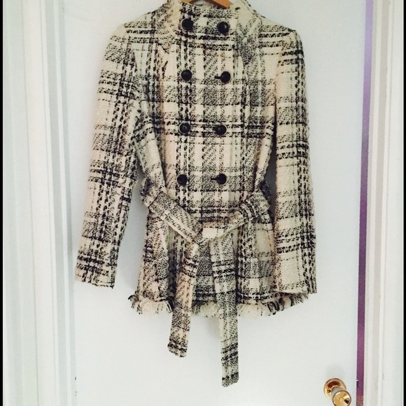 Zara black and white tweed coat size M