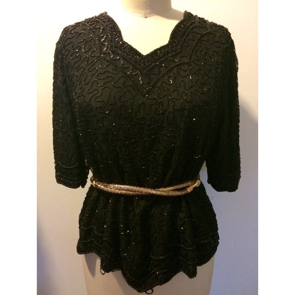 Black Silk Beaded blouse.