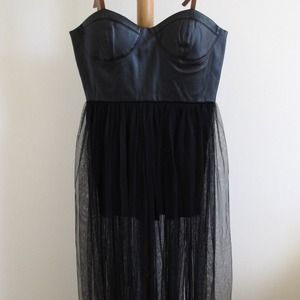 Faux leather and tulle maxi dress.