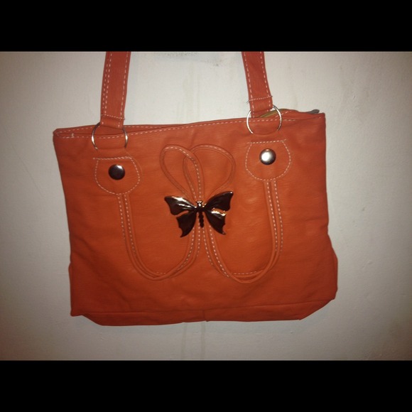 Orange Leather Ladies Handbag Women's