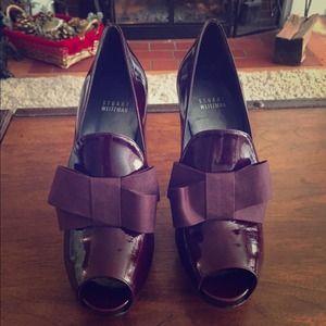Burgundy Stuart Weitzman peep toe heels