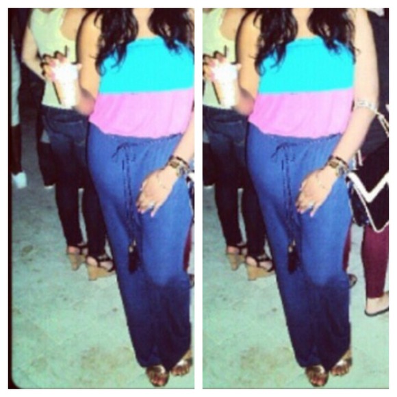 Color block jumpsuit with belt