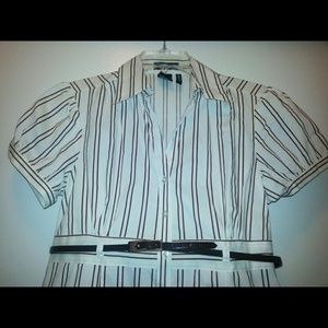 Brown Striped Shirt with a Belt