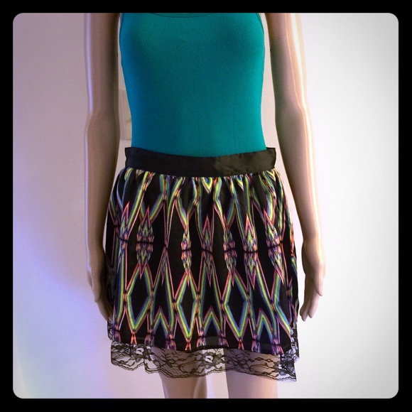 Colorful satin & lace skirt with exposed zipper