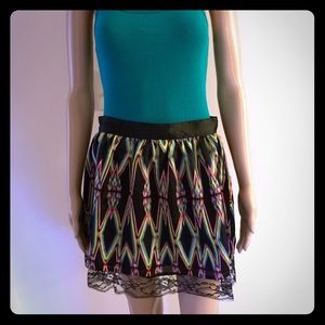 Colorful satin & lace skirt with exposed zipper