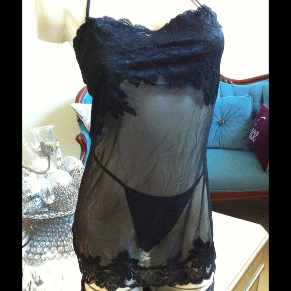 Victoria's Secret black sexy mesh and lace slip, L