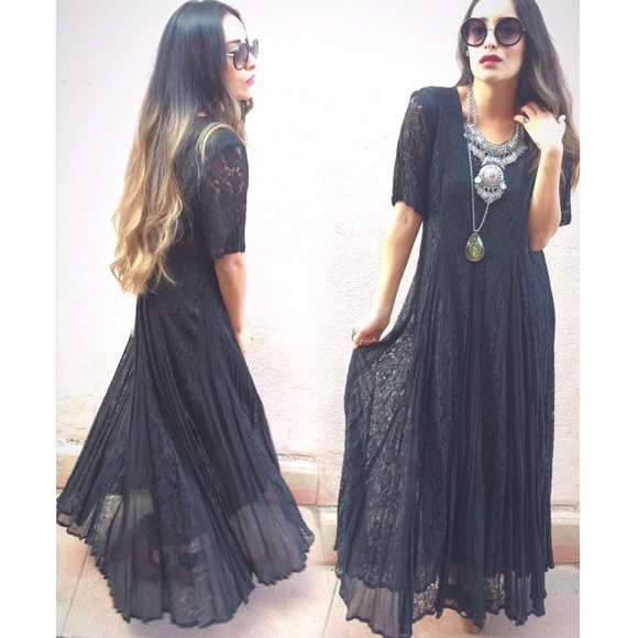 Vintage Dresses & Skirts - Black Lace Gypsy Maxi Dress