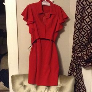Red dress with ruffled sleeves