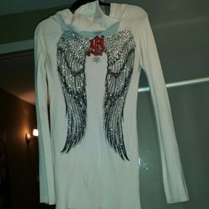 Long sleeve white hooded sweater