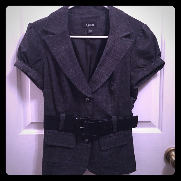 Button Up Business Suit Jacket W/ Belt