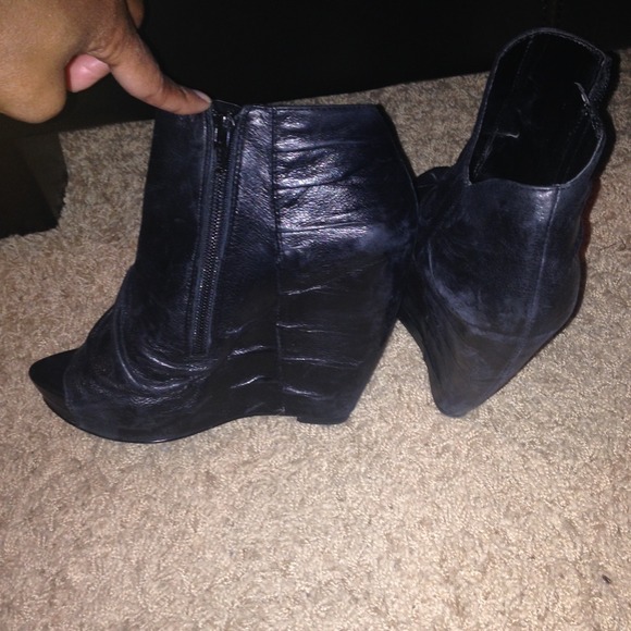 Black Wedge Peep-toe Booties